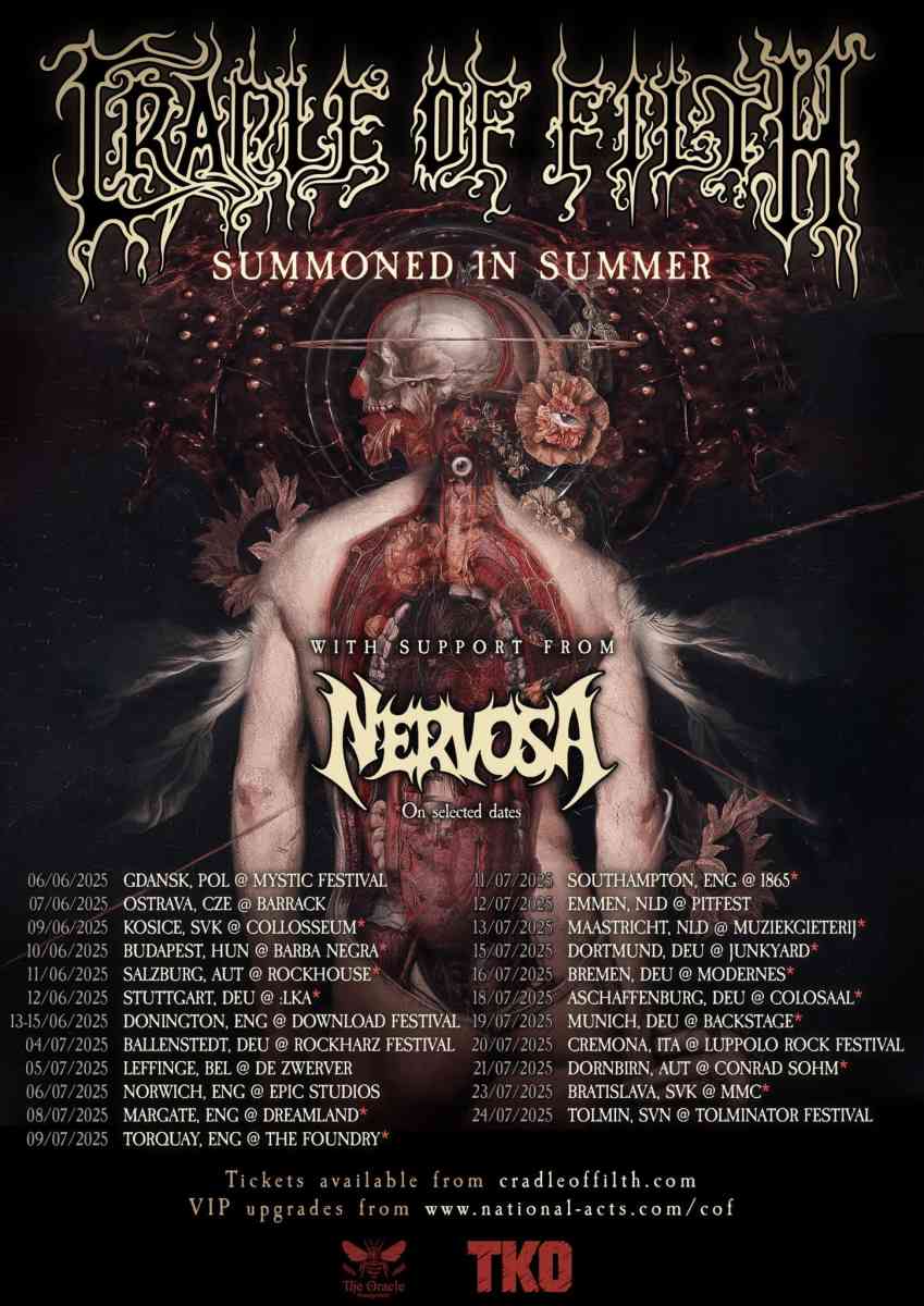 Flyer of Summoned in Summer Tour with cradle of filth